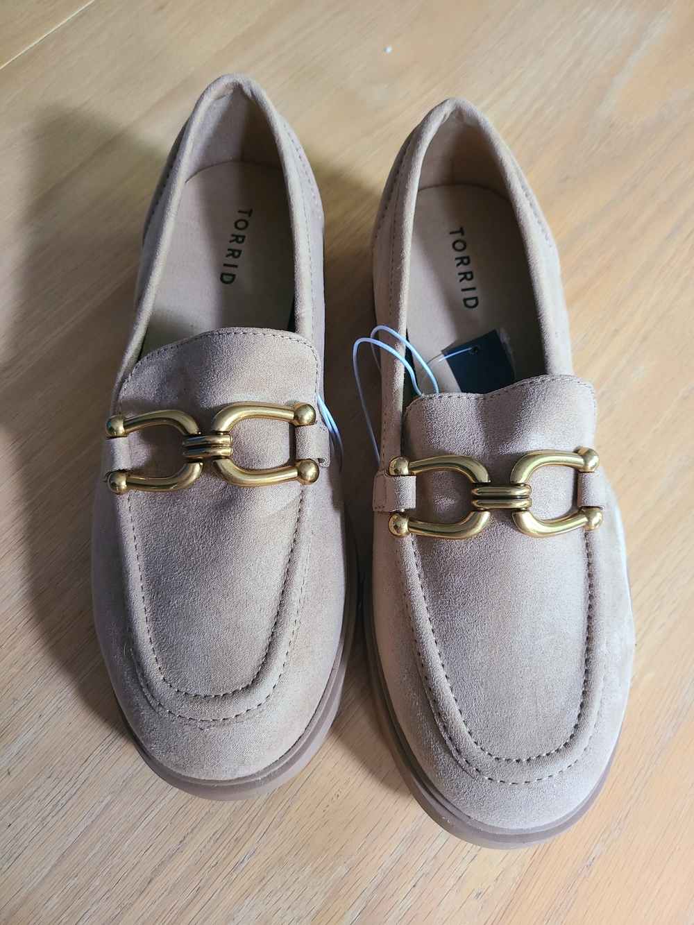 torrid Taupe Suede Loafers with Gold Chain Detail